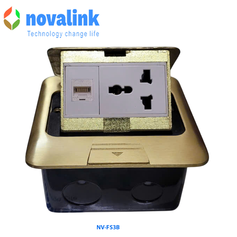 Ổ cắm &acirc;m s&agrave;n điện đa năng chất liệu Đồng ch&iacute;nh h&atilde;ng Novalink M&atilde; NV-FS3B cao cấp